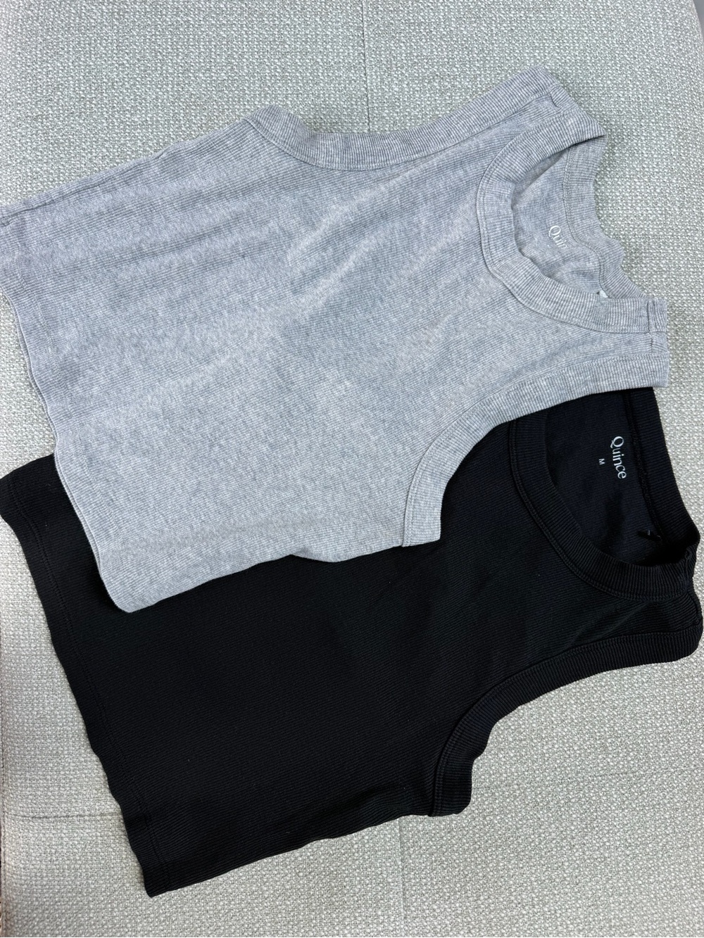 Quince Ribbed Tank Tops in Gray and Black - 2-Pack